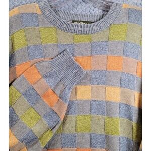 VTG Norm Thompson Sweater Men's XL Multicolor Made In Canada Patchwork Cotton
